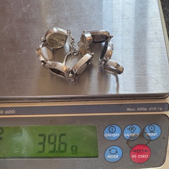 VTG Two Tone Sterling Silver 925 Slab Druzy Abstract Chain Bracelet 7.5" Length - Picture 15 of 16